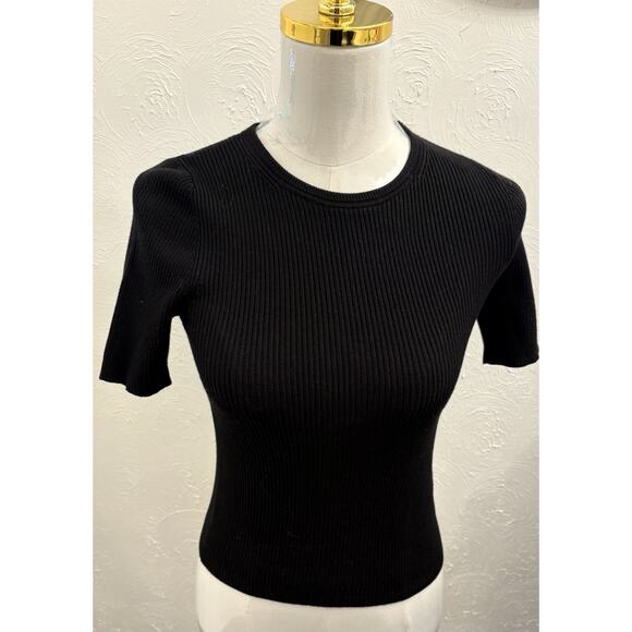 Maeve Sweaters - Maeve Black Ribbed Short Sleeve Sweater Size XS Stretch